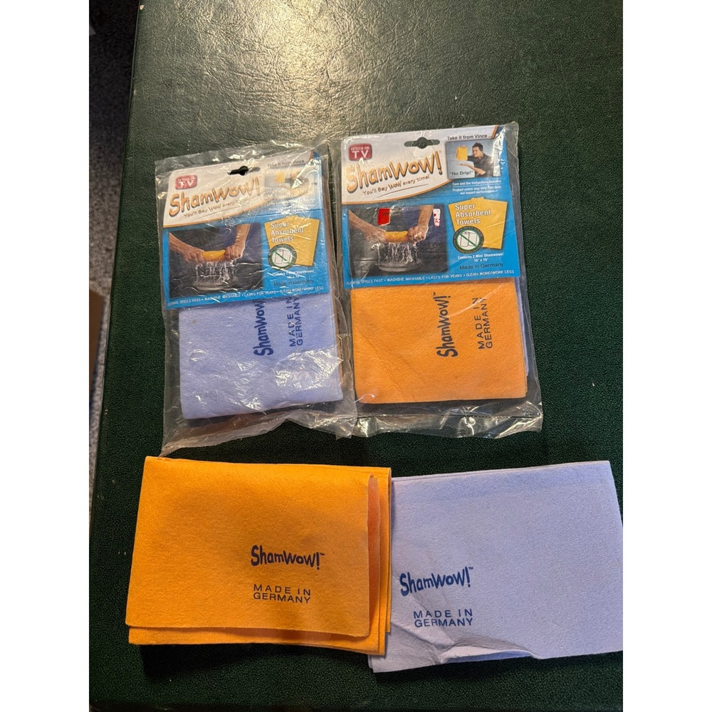 Shamwow! Super Absorbent Towels Lot of 3 Sets Mini 15x15 Orange Blue Germany